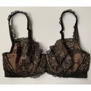 VS • 32D • Unlined Demi Black Lace Nude Underlay